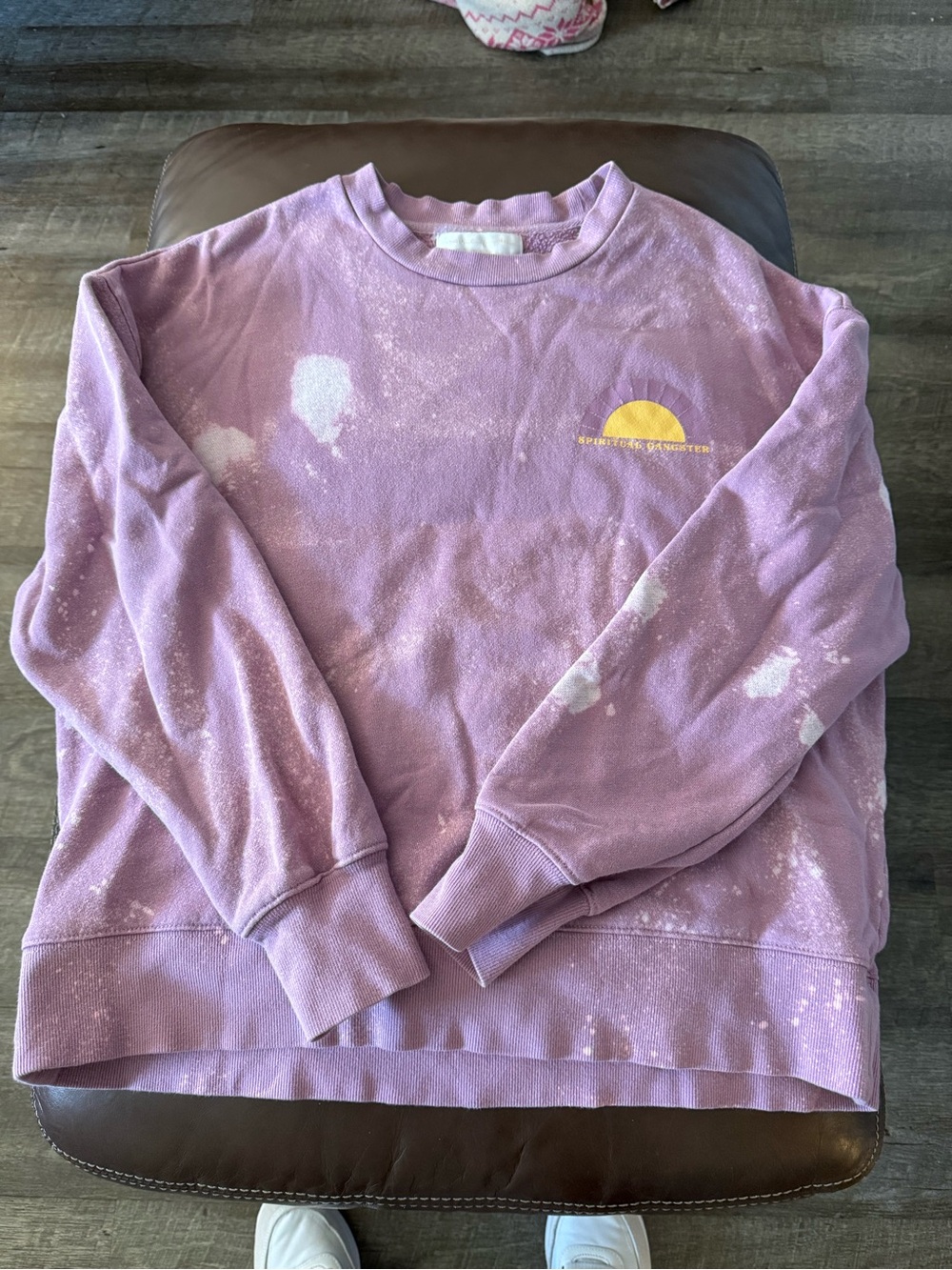 Spiritual Gangster Lavender Tie-Dye Sweatshirt with Yellow Sun Logo